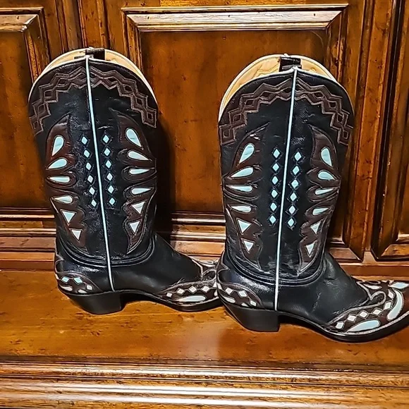 OLD GRINGO MONARCA BUTTERFLY INLAY BOOTS BLACK BROWN AND TURQUOISE 7M NWT! - Picture 2 of 7